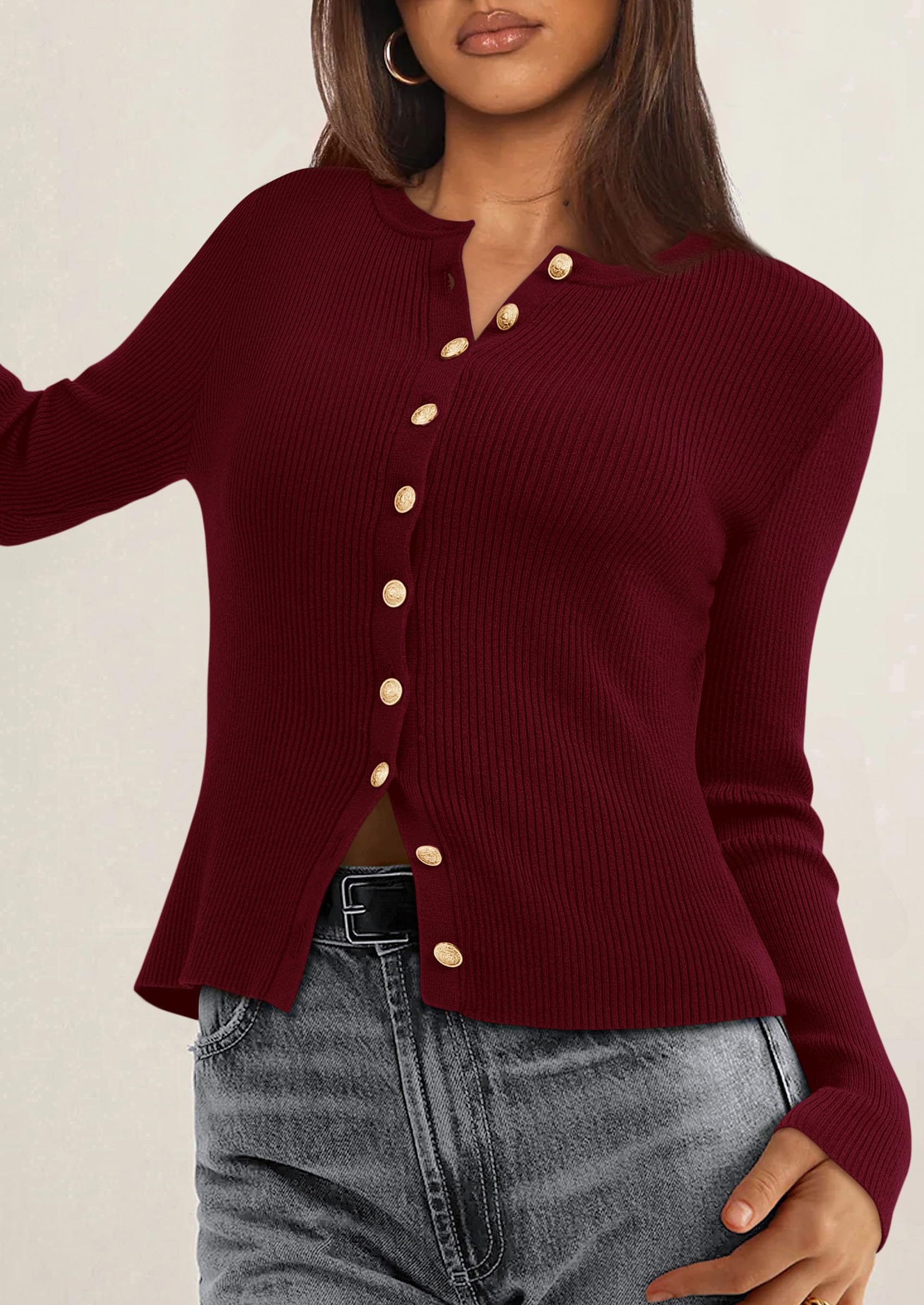 PRETTYGARDEN Womens Fall Cardigan Sweaters Lightweight Long Sleeve Button up Ribbed Knit Tops Winter Fashion Clothes