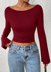PRETTYGARDEN Women's Long Sleeve Shirts Fall Going Out Tops Casual Boat Neck Bell Sleeve Ribbed Ruched Y2K Clothes