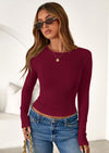 PRETTYGARDEN Womens Summer Fall Long Sleeve Shirts Ribbed Knit Fitted Basic Tee Going Out Tops Underscrub Casual Outfits