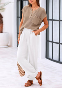 Knit Pullover Tops And High Waisted Pants Two Piece Sets