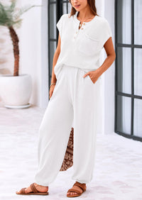 Knit Pullover Tops And High Waisted Pants Two Piece Sets