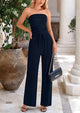Casual Ribbed Knit Crop Tube Top Wide Leg Pants Two Piece Sets