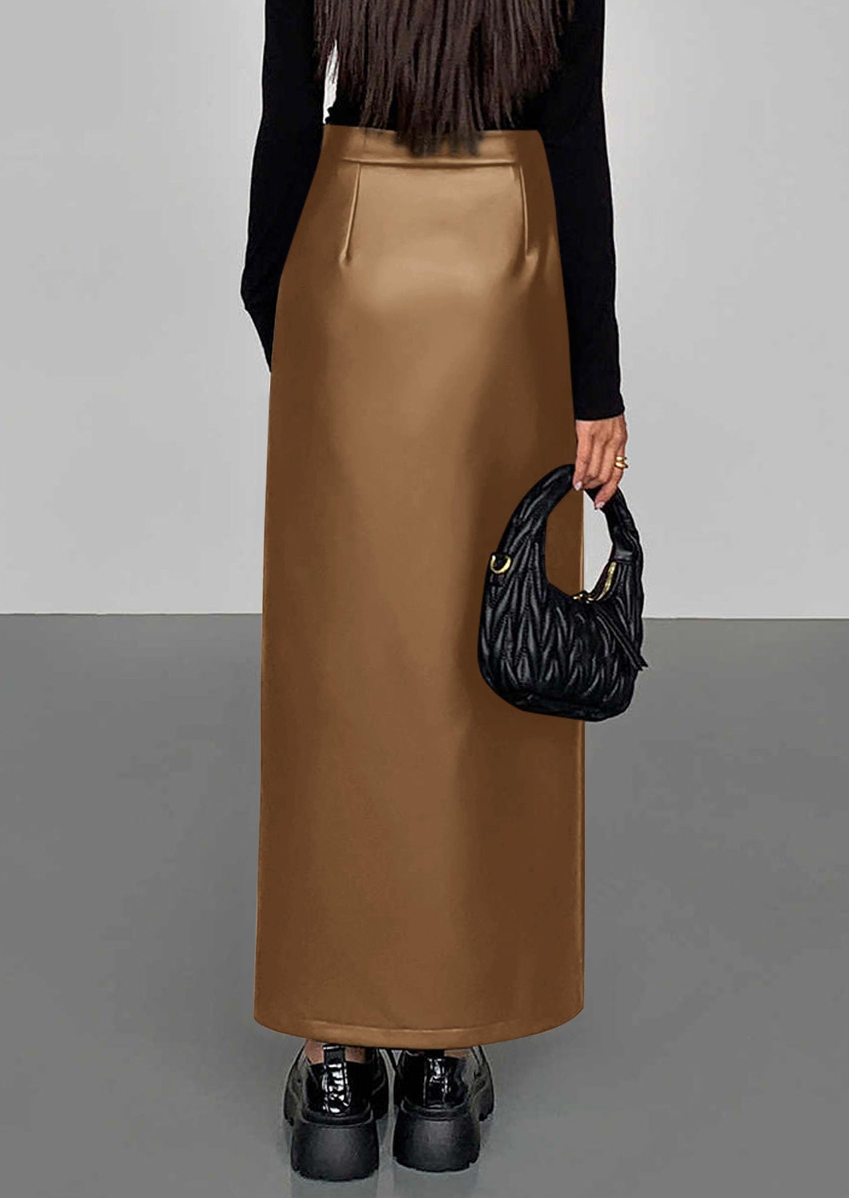 PRETTYGARDEN Womens Faux Leather Skirt Fall Bodycon High Waisted Slit Dressy Casual Winter Maxi Long Pencil Skirts