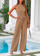 Ribbed Knit Sleeveless Crop Tank Tops Wide Leg Casual Pants Two Piece Sets