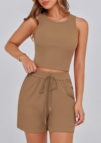 Solid Color Casual Sleeveless Two Piece Sets