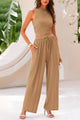 Ribbed Knit Sleeveless Crop Tank Tops Wide Leg Casual Pants Two Piece Sets