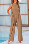 PRETTYGARDEN Womens Summer Jumpsuits Dressy Casual One Piece Outfits Sleeveless Mock Neck Wide Leg Pants Rompers with Pockets