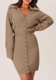 Long Sleeve V Neck Button Down Knit Pullover Sweater Dresses
