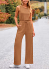 PRETTYGARDEN Jumpsuits Casual Outfits Sleeveless Wide Leg Long Pants Rompers