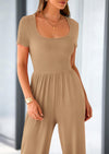 PRETTYGARDEN Casual Short Sleeve Square Neck Wide Leg Jumpsuit Rompers