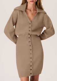 Long Sleeve V Neck Button Down Knit Pullover Sweater Dresses