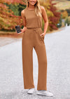PRETTYGARDEN Jumpsuits Casual Outfits Sleeveless Wide Leg Long Pants Rompers