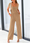 PRETTYGARDEN Casual Short Sleeve Square Neck Wide Leg Jumpsuit Rompers
