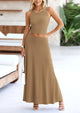 Casual Knit Cropped Tank Top High Waisted Skirt 2 Piece Sets