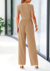 PRETTYGARDEN Casual Short Sleeve Square Neck Wide Leg Jumpsuit Rompers
