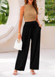 Ribbed Knit Sleeveless Crop Tank Tops Wide Leg Casual Pants Two Piece Sets