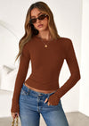 PRETTYGARDEN Womens Summer Fall Long Sleeve Shirts Ribbed Knit Fitted Basic Tee Going Out Tops Underscrub Casual Outfits