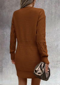 Long Sleeve Chunky Ribbed Knit Mini Sweater Dresses