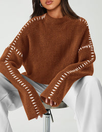 PRETTYGARDEN Women's Chunky Knit Sweaters Fall Long Sleeve Mock Neck Oversized Pullover Tops Winter Fashion Clothes