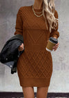PRETTYGARDEN Sweater Dress for Women Long Puff Sleeve Turtleneck Ribbed Knit Oversized Pullover Winter Short Dress