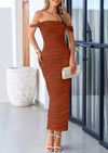 PRETTYGARDEN Womens Off The Shoulder Dress Ruched Bodycon Sleeveless Split Cocktail Party Maxi Dresses
