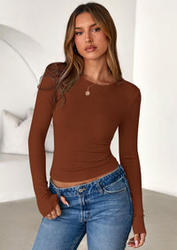 PRETTYGARDEN Womens Summer Fall Long Sleeve Shirts Ribbed Knit Fitted Basic Tee Going Out Tops Underscrub Casual Outfits
