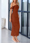 PRETTYGARDEN Womens Off The Shoulder Dress Ruched Bodycon Sleeveless Split Cocktail Party Maxi Dresses