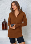 PRETTYGARDEN Womens Long Sleeve Quarter Zip Pullover Sweater Casual Loose V Neck Collared Ribbed Knit Jumper Tops Thumb Hole