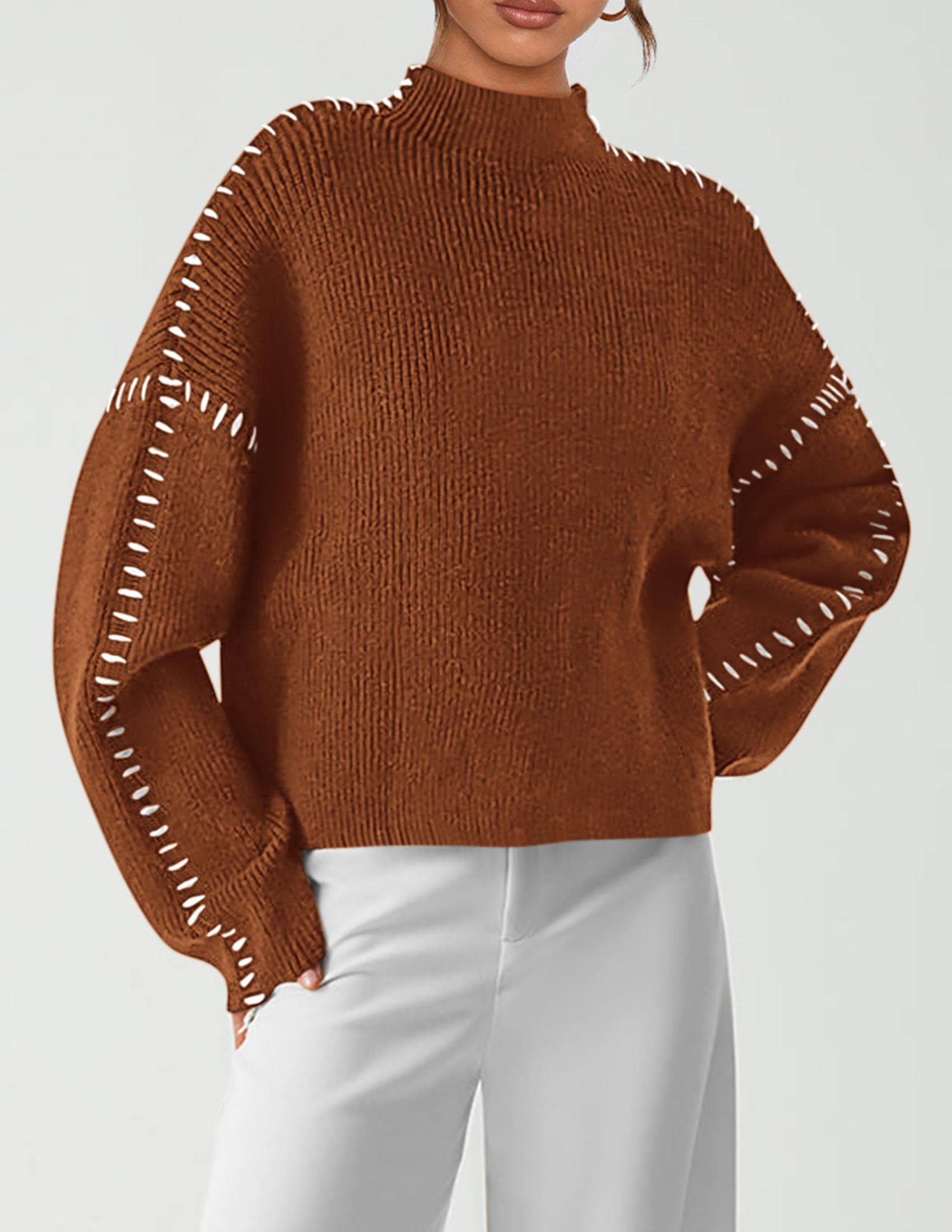 PRETTYGARDEN Women's Chunky Knit Sweaters Fall Long Sleeve Mock Neck Oversized Pullover Tops Winter Fashion Clothes