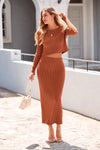 PRETTYGARDEN Women's Spring Fall 2 Piece Sweater Set Rib Knit Long Sleeve Crop Top Maxi Bodycon Skirt Casual Winter Outfits PRETTYGARDEN