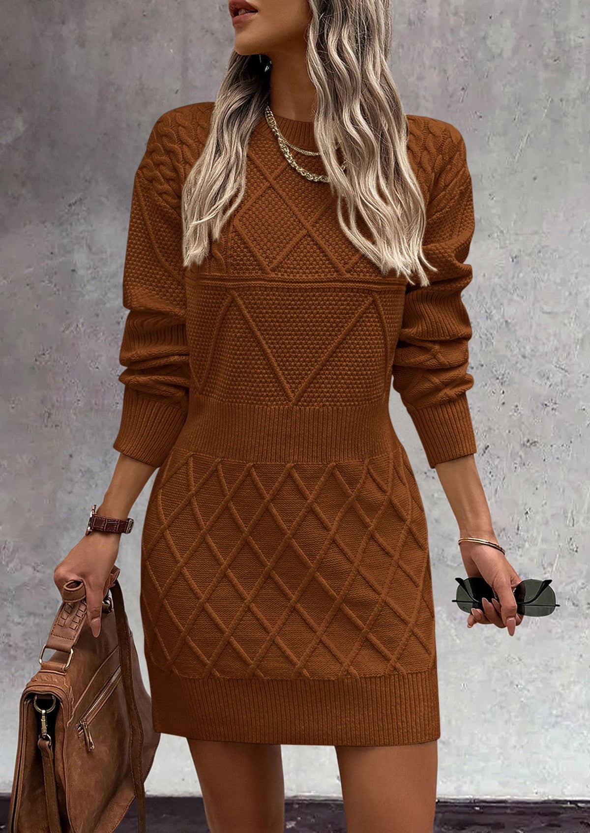 Long Sleeve Chunky Ribbed Knit Mini Sweater Dresses