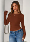 PRETTYGARDEN Womens Summer Fall Long Sleeve Shirts Ribbed Knit Fitted Basic Tee Going Out Tops Underscrub Casual Outfits