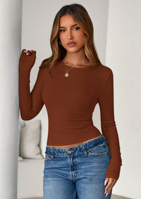 PRETTYGARDEN Womens Summer Fall Long Sleeve Shirts Ribbed Knit Fitted Basic Tee Going Out Tops Underscrub Casual Outfits