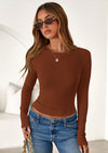 PRETTYGARDEN Womens Summer Fall Long Sleeve Shirts Ribbed Knit Fitted Basic Tee Going Out Tops Underscrub Casual Outfits
