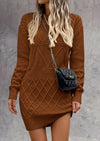 PRETTYGARDEN Sweater Dress for Women Long Puff Sleeve Turtleneck Ribbed Knit Oversized Pullover Winter Short Dress