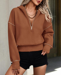 Long Sleeve Half Zip Cropped Pullover Hoodies