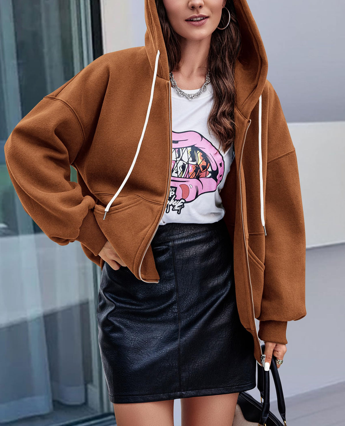 Zip Up Long Sleeve Loose Fit Y2K Casual Hoodies Cardigan