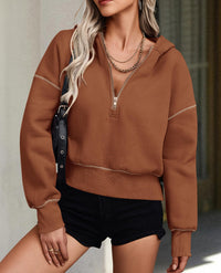 Long Sleeve Half Zip Cropped Pullover Hoodies
