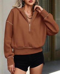 Long Sleeve Half Zip Cropped Pullover Hoodies