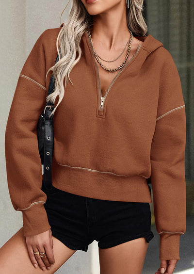 PRETTYGARDEN Women's Hooded Sweatshirts Long Sleeve Half Zip Cropped Hoodie Pullover Winter Fashion Clothes