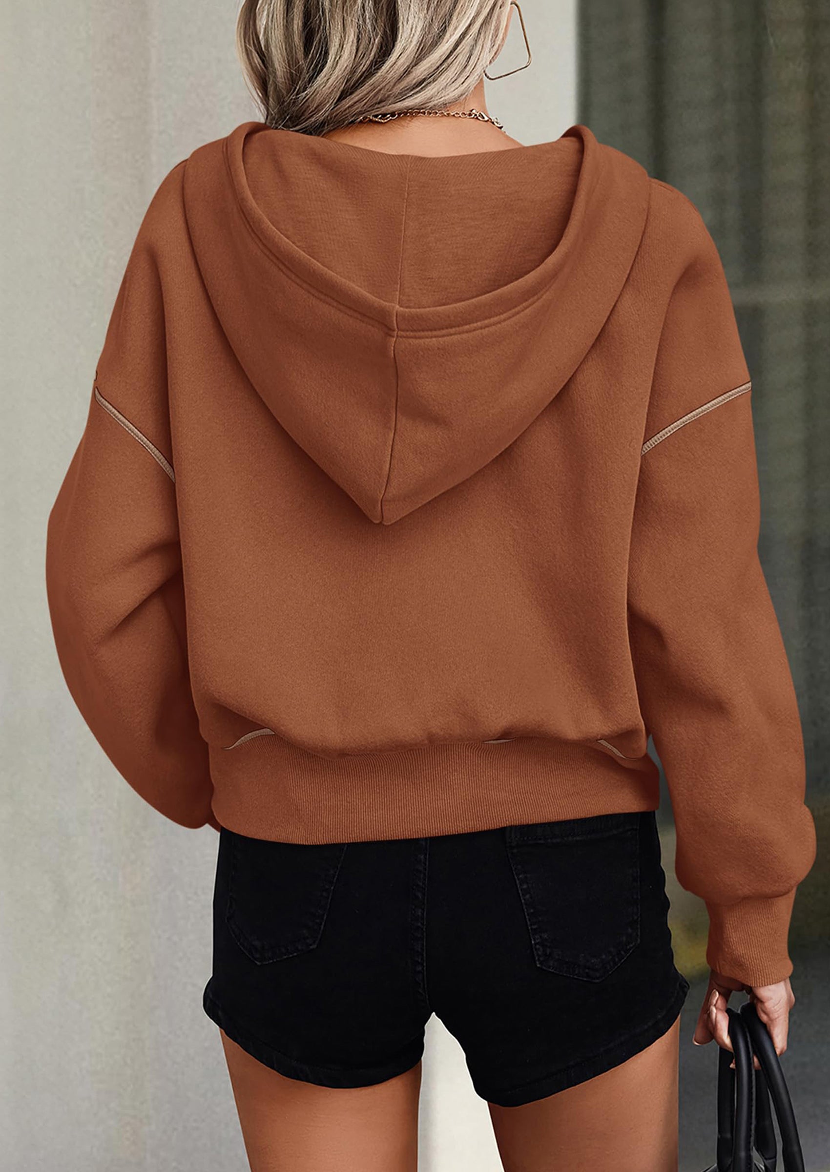 PRETTYGARDEN Women's Hooded Sweatshirts Long Sleeve Half Zip Cropped Hoodie Pullover Winter Fashion Clothes