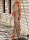 PRETTYGARDEN Women's Summer Satin Dress Elegant Sleeveless Mock Neck Cocktail Party Maxi Dresses