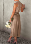 PRETTYGARDEN Women's Summer Satin Dress Elegant Sleeveless Mock Neck Cocktail Party Maxi Dresses