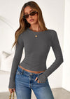 PRETTYGARDEN Womens Summer Fall Long Sleeve Shirts Ribbed Knit Fitted Basic Tee Going Out Tops Underscrub Casual Outfits