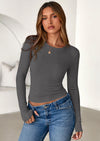 PRETTYGARDEN Womens Summer Fall Long Sleeve Shirts Ribbed Knit Fitted Basic Tee Going Out Tops Underscrub Casual Outfits