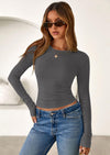 PRETTYGARDEN Womens Summer Fall Long Sleeve Shirts Ribbed Knit Fitted Basic Tee Going Out Tops Underscrub Casual Outfits