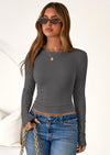 PRETTYGARDEN Womens Summer Fall Long Sleeve Shirts Ribbed Knit Fitted Basic Tee Going Out Tops Underscrub Casual Outfits