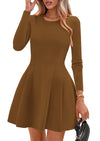 PRETTYGARDEN Long Sleeve Mini Dress for Women Fall Crewneck Knit Pleated Babydoll A Line Soft Casual Short Party Dresses PRETTYGARDEN