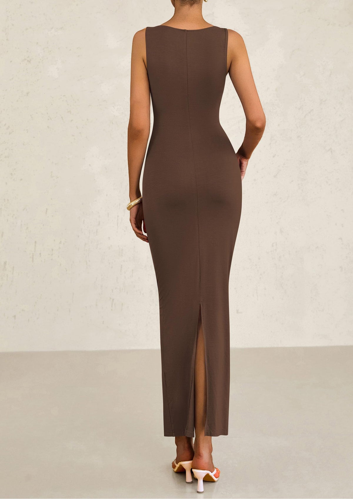 Sleeveless Ruched Bodycon Slit Long Maxi Dresses