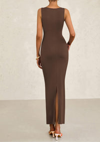 Sleeveless Ruched Bodycon Slit Long Maxi Dresses